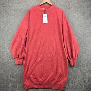 Byinns Womens Mock Neck Balloon Sleeve Knit Sweater Dress Red DR531 XXXXL